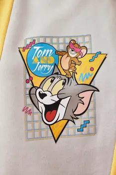 Trendyol Sive Barve Kockasta Tom & Jerry Licenco Natisnjeni Fant Pletena Majica TWOAW21SW0209