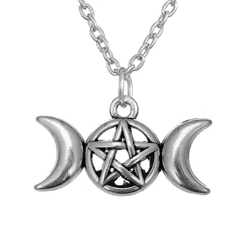 Triple Moon Boginja Wicca Pentagram Magic Amulet Ogrlica Za Ženske & Moških Verige, Obeski, Ogrlice Vintage Nakit
