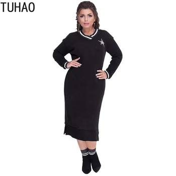 TUHAO Pomlad Plus Velikost 6XL 5XL 4XL Elegantno Črno Urad Priložnostne Obleke Velikosti Ženske Big Velikost Oblačila, Pletene Obleko JLSM