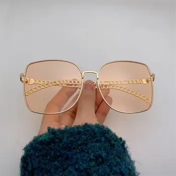 Uhan Verižno Pismo Tassel Sončna Očala Za Ženske 2021 Trendy Prevelik Kvadratnih Sončna Očala Dame Retro Vintage Zlitine Odtenki