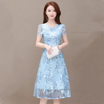 UHYTGF Eleganten Poletje obleko za ženske modni šifon cheongsam vintage obleko Kitajski slog novo zadrgo slim 4XL plus velikost dresses839