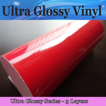 Ultra Sijajni Rdeče Vinil zaviti s 3 Plasti Visokega Sijaja rdeče Svetleče Car Wrap Film Grafike z zrakom Brezplačno Velikost:1.52*20M/Roll