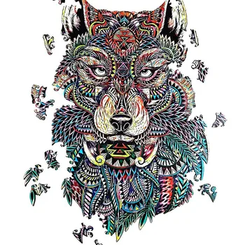 Unikatne Lesene Animal Jigsaw Uganke Skrivnostno Wolf 3d Puzzle Za Odrasle, Otroški Izobraževalni Puzzle Čudovito Interaktivne Igre, Igrače#