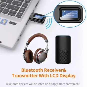 USB Bluetooth 5.0 Avdio Oddajnik Sprejemnik Za PC TV Avto Slušalke, LCD-Zaslon 3.5 MM AUX RCA Stereo Brezžični Adapter Dongle
