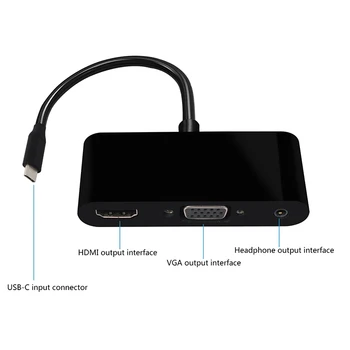 USBC Hub TypeC na HDMI Pretvornik 4K HDMI VGA, 3,5 mm Audio 3 v 1 USB3.1 Adapter za Samsung Station Prenosnik Macbook Chromebook