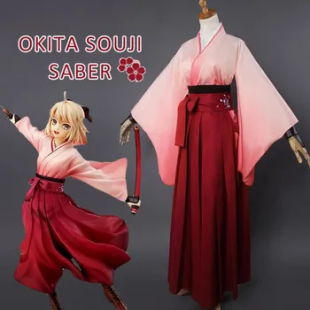 Usoda Grand Da Saber Cosplay Kostume Okita Souji Kimono Anime Dekle Oblačila za Žensko Vlogo Igra Halloween Kostumi za Ženske