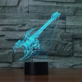 Ustvarjalne kitaro Model Iluzijo 3d Lučka LED 7 Barva spreminja, USB Remote touch mizo lahka 3D Noč Lahka Otroška Spalna razsvetljavo