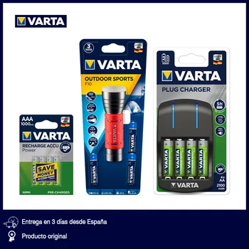 VARTA Pack Zunanja svetilka 5 W rdeča LED + 4 polnilne baterije AAA ali AA polnilne baterije, polnilnik in AAA s 4 režami