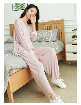 Velikosti Doma Nastavite Ženske Jeseni Ultra Svoboden Dolg Rokav Gleženj Dolžina Hlače, Pižame Dva Kosa Iz Širok Noge Hlače Modal Sleepwear