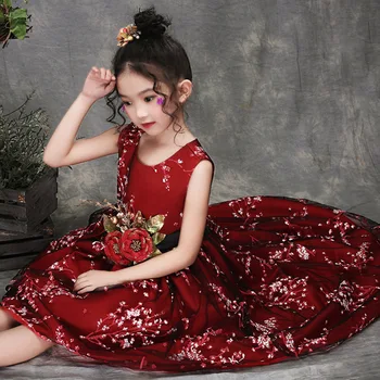 Vintage Elegantno cvet dekle obleko slive cvet otrok poročno zabavo Obleko za dekleta obleke princess obleke žogo otroci vestido