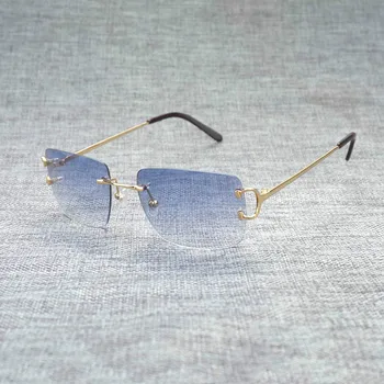 Vintage Rimless Kvadrat C Žice sončna Očala Moške Dodatki Oculos Odtenek za Poletje Zunanji Kovinski Očala za Nasedanja Vožnje