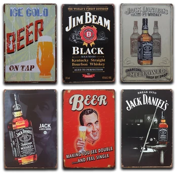 Viski Jack Metal Wall Art Tin Prijavite Letnik Irski Pub Kuhinja Doma Dekor Retro Pivo Kava Kovine Znaki Restavracija Stenske Nalepke