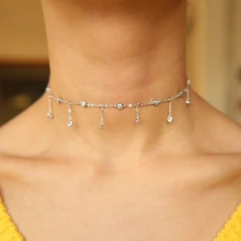 Visoka kakovost 2017 luksuzni cz drip drop čar chocker cz postaja srebrne barve ženske, nakit, kratka ogrlica za ženske 33+7 cm