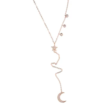 Visoka kakovost 3 barve Choker lariat luna star ogrlica Božično darilo 925 sterling srebro trendy lepe ženske dolge verige