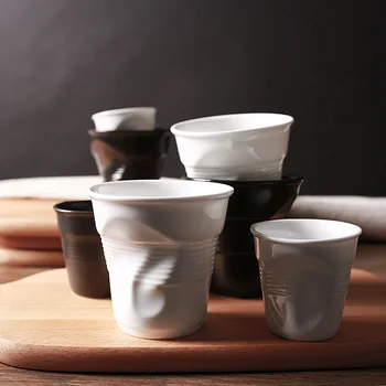 Visoka Kakovost Keramike Kratek Porcelana Skodelice Kave Black Matt White Evropski Stil Zajtrk Mleko Čaj Pokal Origami Skodelice Drinkware