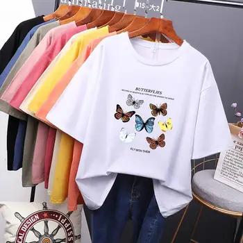 Visoka kakovost poletje metulj t-majice s kratkimi rokavi ženske tees velikosti oversize vrhovi bombaž 8XL 6XL 10XL svoboden dom tees 60