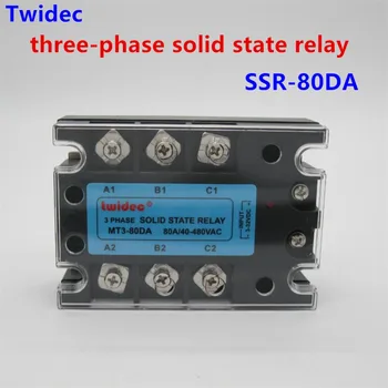 Visoka kakovost Tri Faze Polprevodniški Rele SSR-80DA Rele 3-32VDC do 30-480V AC SSR Rele + Aluminija hladilnega telesa + ventilator