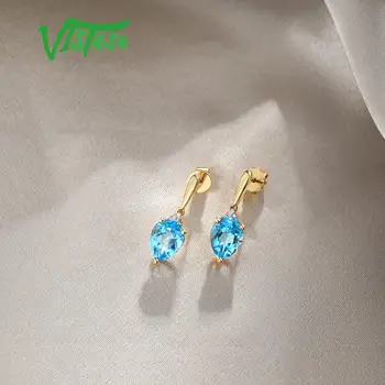 VISTOSO Gold Uhani Za Ženske 14K 585 Rumeno Zlato Glamurozno Sijoče Modri Topaz Peneče Diamant Luksuzni Trendy Fine Nakit