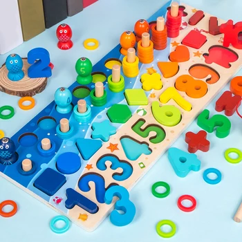 Vroče Montessori Izobraževalne Lesene Igrače Geometrijske Oblike Spoznavanja Puzzle Otroci Igrače Matematiko Igrače Začetku Izobraževalne Igrače Za Otroke