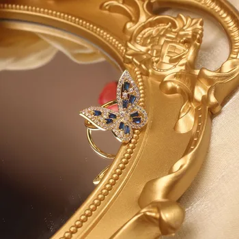 Vroče prodajo modni nakit lepe baker vdelan cirkon metulj odpiranje indeks prst prstan smart ples stranka obroč