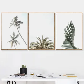 Wall Art Platno Slikarstvo Kokosovo Drevo Palmovih Listov Sončni Plaži Morje Nordijska Plakatov In Fotografij Stenske Slike Za Dnevna Soba Dekor