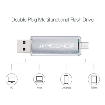 Wansenda Kovinski USB Flash Diski OTG Pen Drive 4GB 8GB 16GB 32GB 64GB 128GB 256GB Dvojno pendrive za android Pametni telefon/Tablični računalnik
