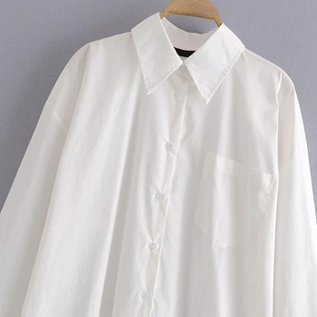 Wixra Ženska Bele Bombažne Majice Dolg Rokav Žepi Prevelik Elegantnih Oblačil Bluzo Pomlad Vrhovi Vroče