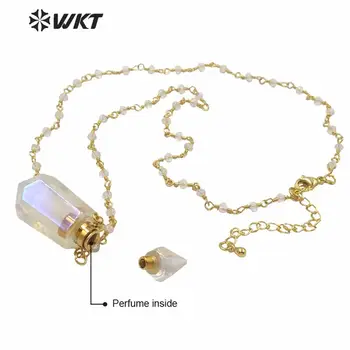 WT-N1233 Debelo ženske dvojne točke Aura kristali kremena točke zlato ogrlico electroplated kristalno venec kroglice stekleničke parfuma