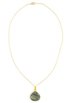 WT-N586Wholesale Novi trendi solze ogrlice za ženske naravnih labradorite zlato strim verige naravni kamen nakit, ogrlice