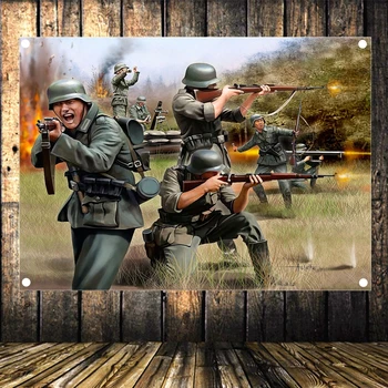 WW2 Orožja Stare Fotografije Wehrmacht vojakov, v bitki Vojaške Plakat Zastava Banner Wall Art Platno Slikarstvo Tapiserija, Doma Dekor A1