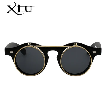 XIU Flip Up Krog Odtenek sončna Očala Retro Vintage Moški Ženske blagovne Znamke Oblikovalec sončna Očala Punk Klasična Očala UV400