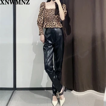 XNWMNZ Za ženske umetno usnje suh fit črne hlače z Visokim pasom, umetno usnje hlače z nevidno strani zadrgo 2020