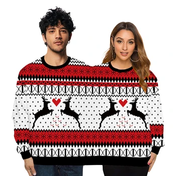 XUANSHOW Božič Oblačila Digitalni Tisk Par Nositi okoli Vratu Dve osebi Majica Ustvarjalne Dolg Rokav Čudno Oblačila