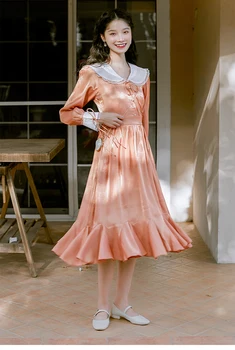 YAMDI 2020 jeseni, pozimi novih modnih ženskih oblačil Peter pan Ovratnik Letnik obleka ženske obleke