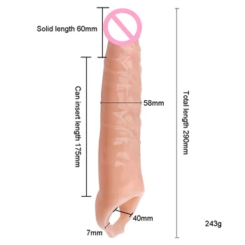 Yunman Super Dolgo 28 cm Penis Rokav Extender za Večkratno uporabo Kondoma Za Moške Dick Povečanje Penisa Kondom