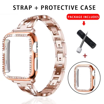 Za Apple Watch Band dame Trak+Primeru 38 mm / 42mm / 40mm / 44 diamond iwatch serije iz nerjavečega jekla trak 5 4 3 2 1 zapestnico