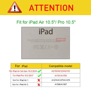 Za iPad Zraka 3 10.5 2019 Primeru,PU Usnja, Hrbtni Pokrovček za iPad Zraka 3. 10.5 Coque Smart Projekcijska Stojala Ohišje za iPad 2019 10.5 Pokrov