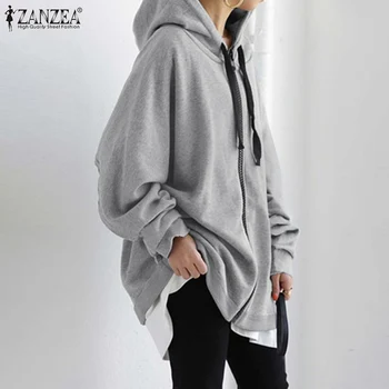 ZANZEA Stilsko Ženske Hoodies Majica Coats Jeseni Hooded Zadrga Jakne Priložnostne Long Sleeve Solid Outwear Plus Velikost Ulične