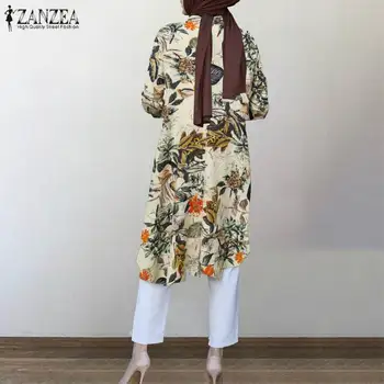 ZANZEA Ženske Majice Pakistanski Afriške Dolgo Vrhovi Ženski Cvetlični Blusas Islam Oblačila Mujer Dubaj Abaya Turčija Hidžab Muslimanskih Bluzo