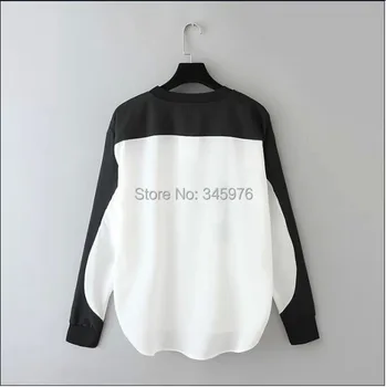 Zevity ženske priložnostne okrogle ovratnik črno-bel mozaik bluzo retro ptic tiskanja puloverju poceni majica blusas