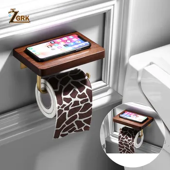 ZGRK Multi-funkcijo Dvojnega Toaletni papir držalo stensko moounted Mobilni telefon rack black orehovega lesa, Kopalnica ustvarjalne roll imetnik
