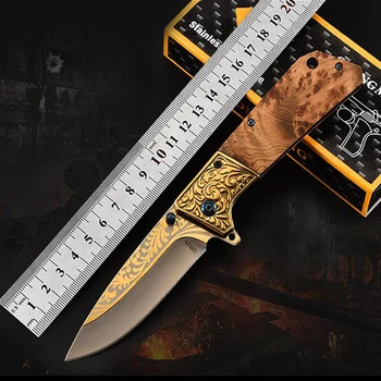 Zložljivi Taktično Žepni Nož za Preživetje Prostem Kampiranje Lovski Nož 440C Rezilo Leseni Ročaj Reševanje Pripomoček Noži EOS Multi orodje