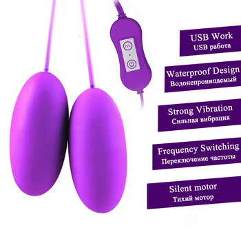 Zmogljiv Mini Dvojna Vibracijska Jajčka Silikonski USB Izključite Nepremočljiva Stimulator Klitoris Massager Vibrator Prenosni Sex Igrača za Ženske