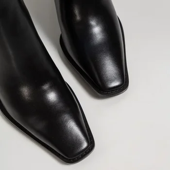 čevlji ženske kravje usnje+pu kolena visoki škornji močen pete kvadratnih konicami prstov dolgo čevlji zadrgo visokimi čevlji obleko, čevlje, črna, bež