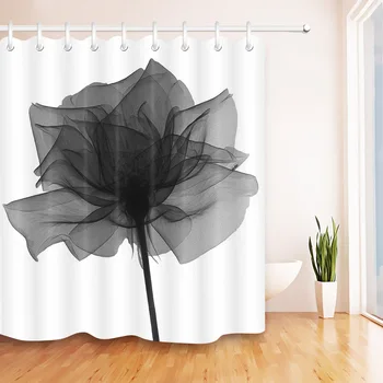 Črn Transparenten Cvet Bele Tuš Zavesa Narave Nepremočljiva Kopalnica Tkanine Za Kad Art Dekor