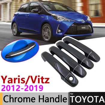 Črna Ogljikovih Vlaken Vrat Ročaj Kritje za Toyota Yaris XP130 Vitz 2012~2019 2016 2017 2018 Pribor Nalepke Trim Nastavite google Chrome