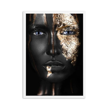 Črna Rumena Srebrna Maska Afriška Ženska Oljna slika na Platnu Cuadros Plakatov in Fotografij Skandinavskih Stenske Slike dnevne Sobe
