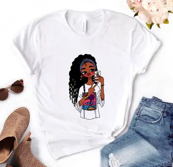 črno dekle afro risanje, Tiskanje Ženske tshirt Bombaž Priložnostne Smešno t shirt Darilo Za Lady Yong Dekle Top Tee PM-59