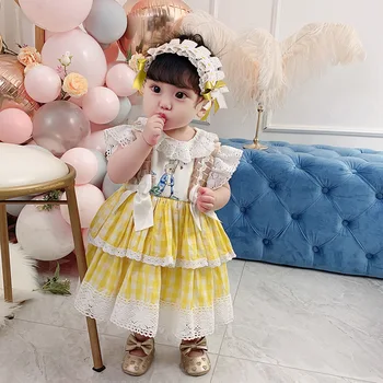 Špansko Poletje Lolita Vestidos Princesa Poletne Obleke Stranka Obleko za Luštna Punca Rumena Foral Obleko Za Baby Girl