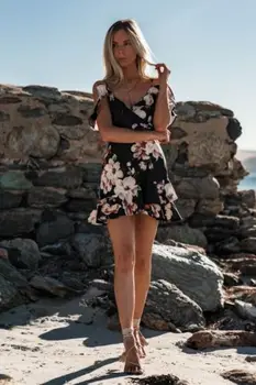 Ženske Boho Cvetlični Šifon Obleko Summer Party Večer Plaži, Mini Obleko Seksi Ženske Obleke Off Ramenski Sundress